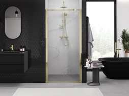 Mexen Exo-F puerta de ducha plegable de 85 cm, transparente, dorada - 816-085-000-50-00