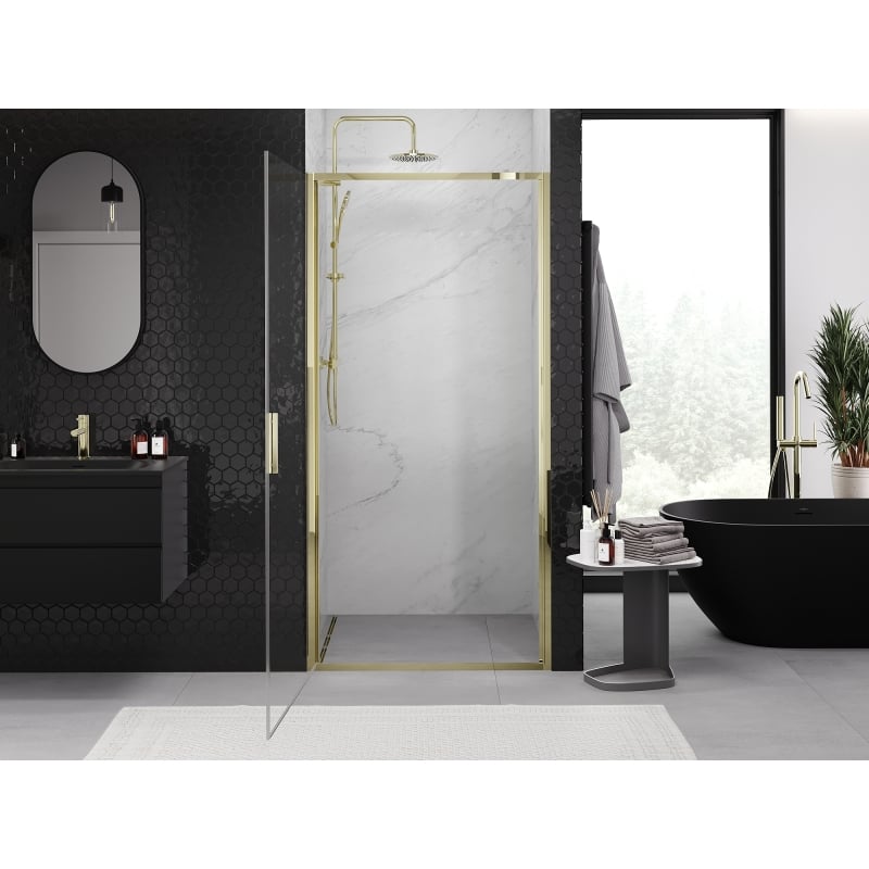 Mexen Exo-B folding shower door 75 cm, transparent, gold - 817-075-000-50-00