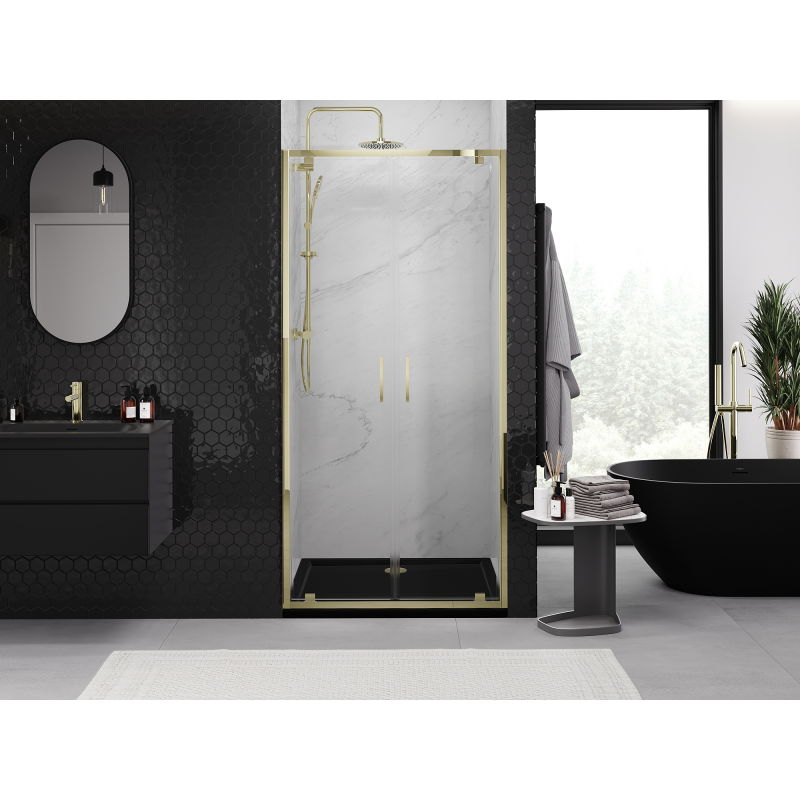 Mexen Exo Double Hinged Shower Door 90 cm, Transparent, Gold - 8182-090-000-50-00