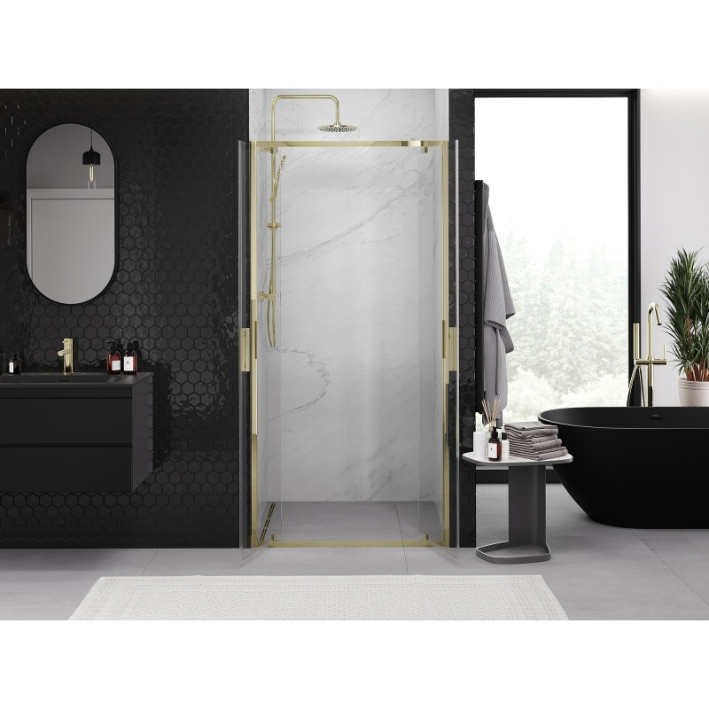 Mexen Exo-BR Duo dubbele openslaande douchedeur 100 cm, transparant, goud - 8182-100-000-50-00