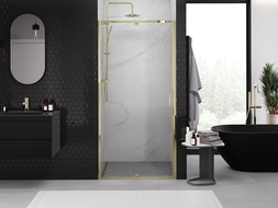 Mexen Exo drzwi prysznicowe uchylne 115 cm, transparent, złote - 819-115-000-50-00