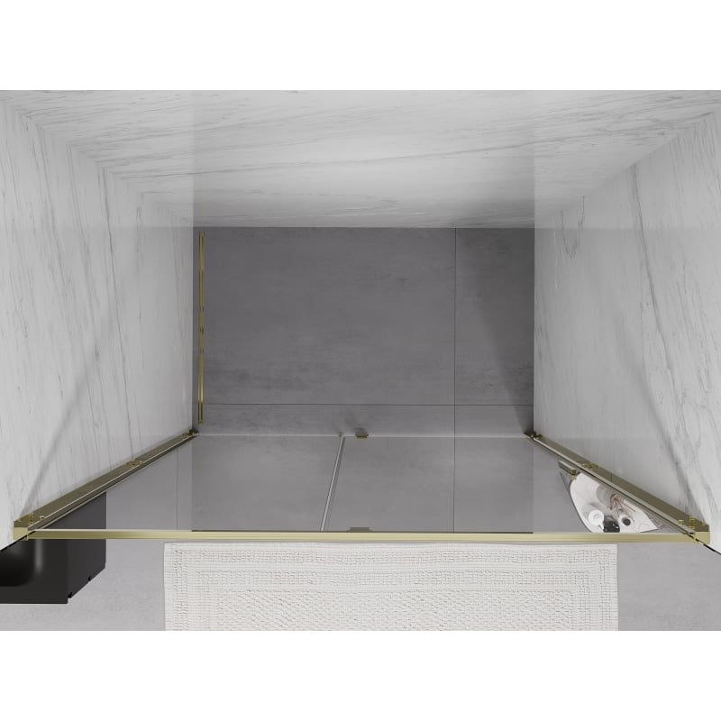 Mexen Exo-R nihajna tuš vrata 130 cm, prozorna, zlata - 819-130-000-50-00