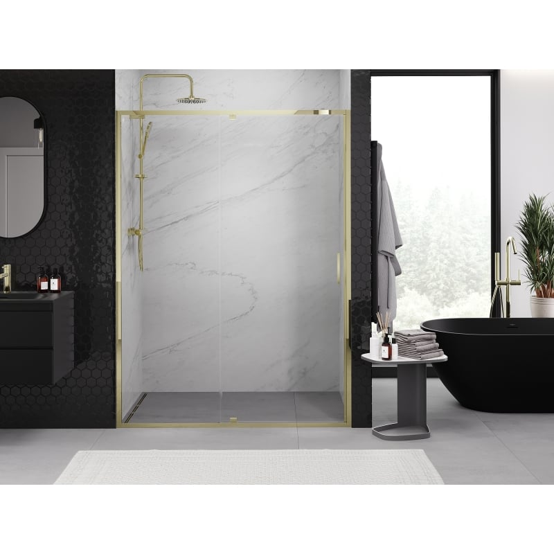 Mexen Exo-R kääntyvät suihkuovet 140 cm, kirkas, kultainen - 819-140-000-50-00