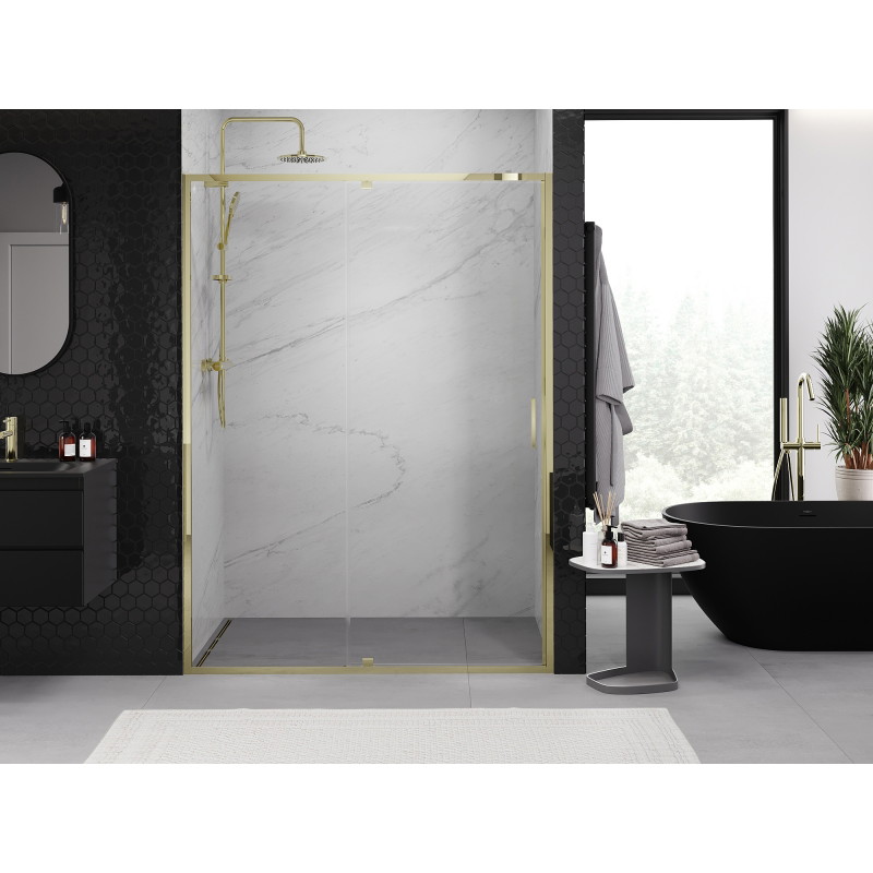 Mexen Exo drzwi prysznicowe uchylne 150 cm, transparent, złote - 819-150-000-50-00