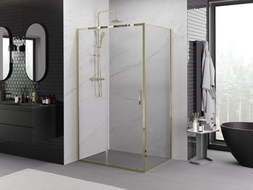 Mexen Exo-S bīdāmā dušas kabīne 100 x 90 cm, caurspīdīga, zelta - 8151-100-090-50-00