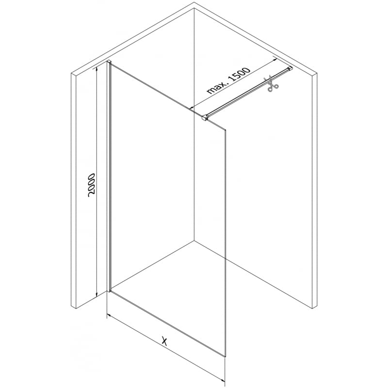 Mexen Kioto-X parede de chuveiro Walk-in 110 x 200 cm, transparente 10 mm, dourado escovado - 800-110-101-55-00-X