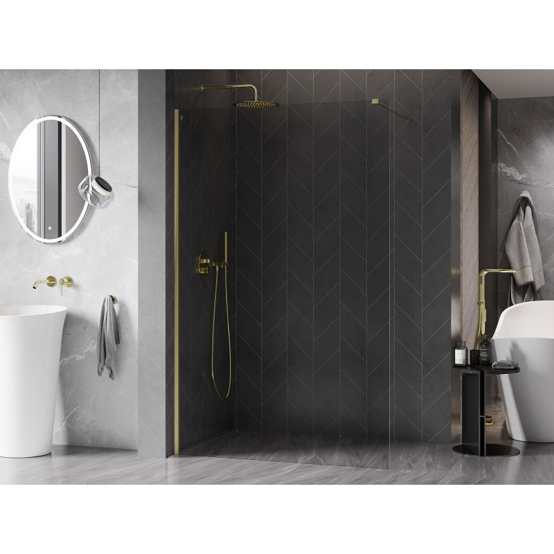 Mexen Kioto-X Duschwand Walk-in 150 x 200 cm, transparent 10 mm, gold gebürstet - 800-150-101-55-00-X