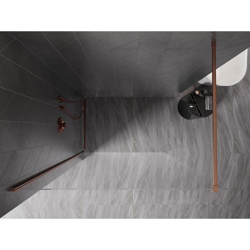 Mexen Kioto-X Walk-in Shower Wall 90 x 200 cm, Transparent 10 mm, Brushed Copper - 800-090-101-65-00-X