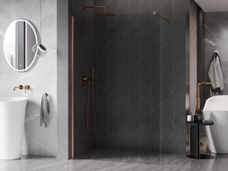 Mexen Kioto-X Duschwand Walk-in 140 x 200 cm, transparent 10 mm, gebürstetes Kupfer - 800-140-101-65-00-X
