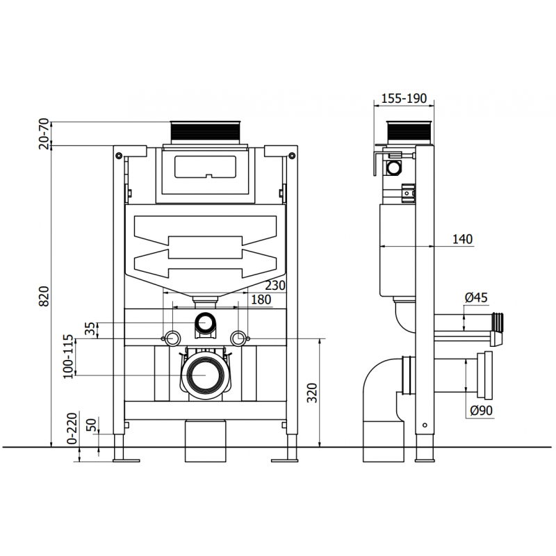 Mexen Fenix Air XS-U estructura empotrada neumática para WC - 6A850