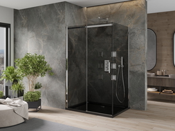 Mexen Omega douchecabine schuifdeur 100 x 80 cm, grafiet, chroom + Flat douchebak, zwart - 825-100-080-01-40-4070