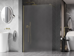 Mexen Kioto-X Duschwand Walk-in 60 x 200 cm, Frostglas 10 mm, gebürstetes Gold - 800-060-101-55-30-X