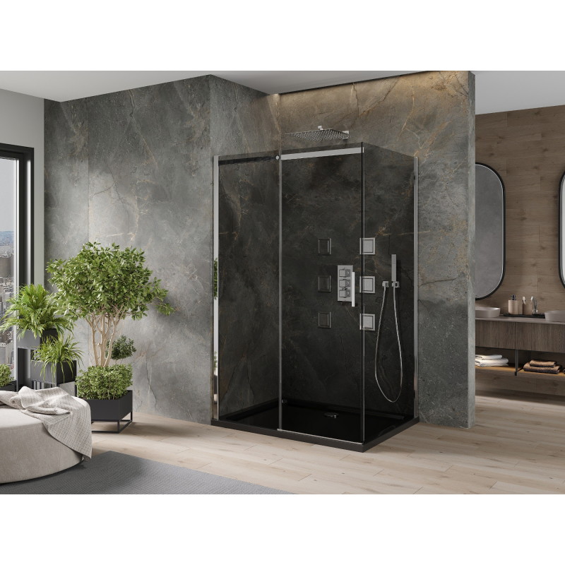 Mexen Omega sliding shower cabin 120 x 80 cm, graphite, chrome + Flat tray, black - 825-120-080-01-40-4070