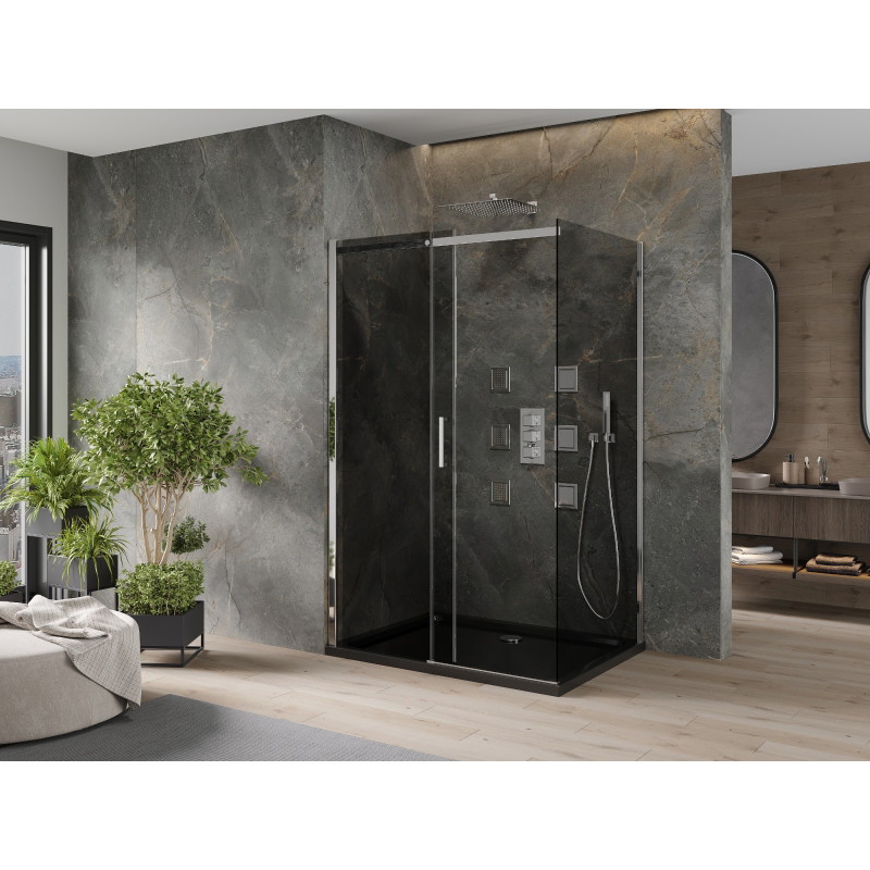 Mexen Omega liugustega dušinurk 120 x 80 cm, grafiit, kroom + Flat alus, must - 825-120-080-01-40-4070
