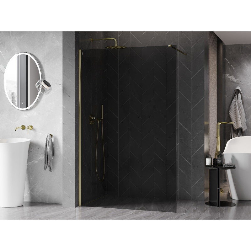 Mexen Kioto-X Staklena pregrada za tuš Walk-in 100 x 200 cm, grafit 10 mm, zlatna - 800-100-101-50-40-X