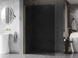 Mexen Kioto-X Walk-in Shower Wall 60 x 200 cm, 10 mm Graphite, Brushed Gold - 800-060-101-55-40-X