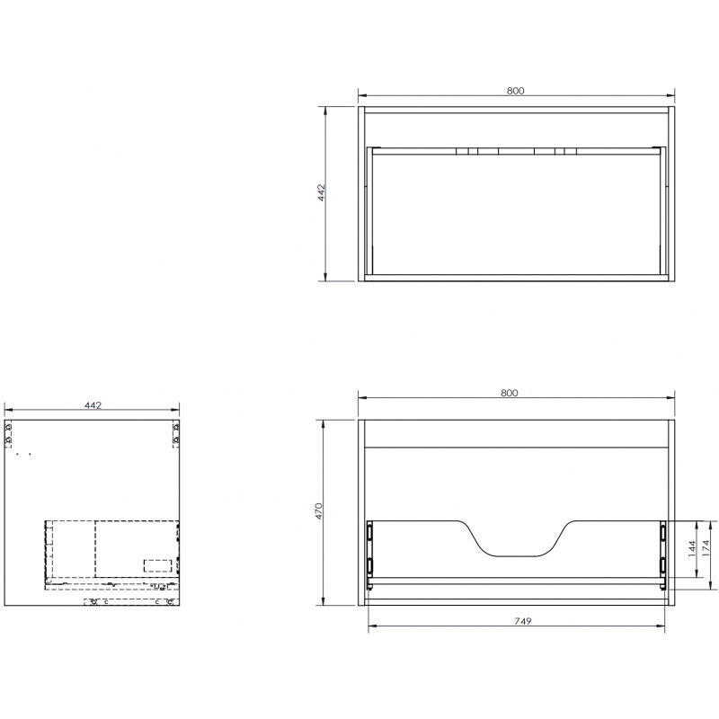 Mexen Box-A Pesuallaskaapin runko 80 cm, 1 laatikko, mattagrafiitti - 91AX0-0800-470-1-66