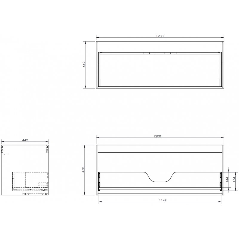 Mexen Box-A ogrodje omarice za umivalnik 120 cm, 1 predal, mat grafit - 91AX0-1200-470-1-66