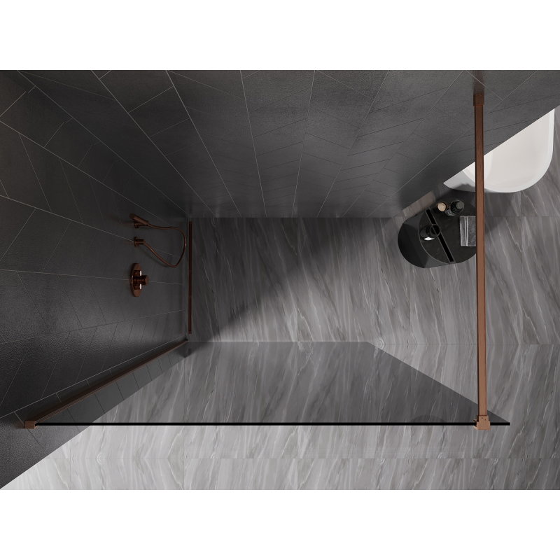 Mexen Kioto-X Walk-in Shower Screen 50 x 200 cm, Graphite 10 mm, Brushed Copper - 800-050-101-65-40-X