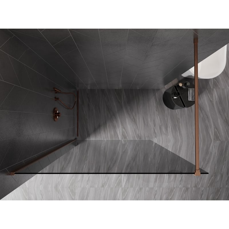 Mexen Kioto-X parete doccia Walk-in 90 x 200 cm, grafite 10 mm, rame spazzolato - 800-090-101-65-40-X