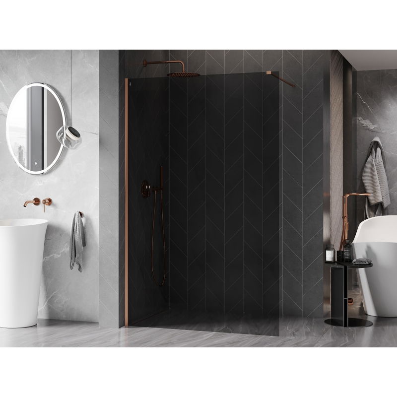 Mexen Kioto-X Walk-in Shower Screen 110 x 200 cm, Graphite 10 mm, Brushed Copper - 800-110-101-65-40-X