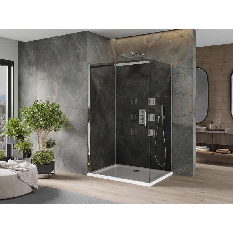 Mexen Omega sliding shower cabin 110 x 70 cm, graphite, chrome + Flat tray, white - 825-110-070-01-40-4010