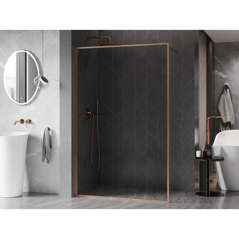 Mexen Kioto-XF tuš zid Walk-in s okvirom 150 x 202 cm, transparentan 10 mm, brušeni bakar - 800-150-104-65-00-X