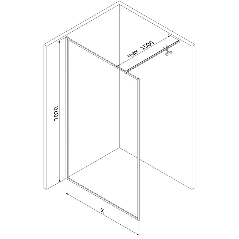 Mexen Kioto-XF ścianka prysznicowa Walk-in z ramką 120 x 202 cm, transparent 10 mm, czarna - 800-120-104-70-00-X