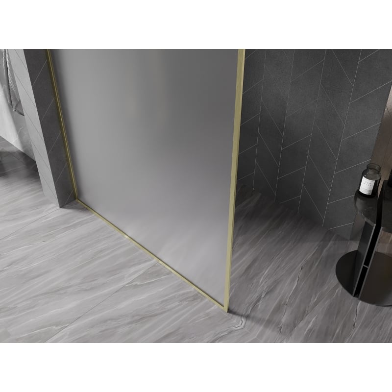 Mexen Kioto-XF Walk-in Shower Screen with Frame 150 x 202 cm, Frosted 10 mm, Brushed Gold - 800-150-104-55-30-X