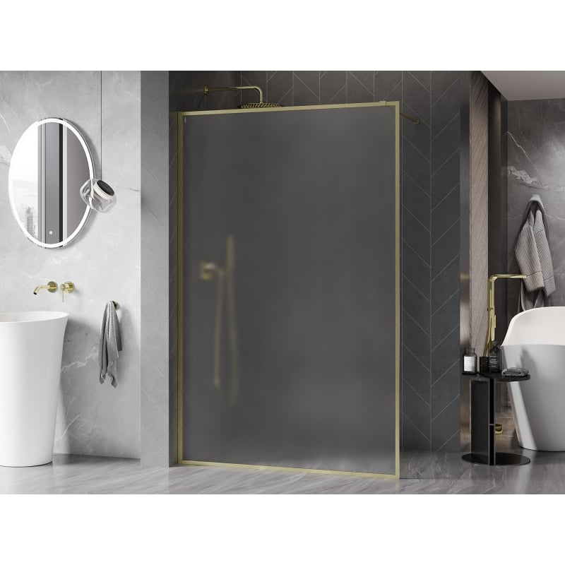 Mexen Kioto-XF cabina de ducha Walk-in con marco 150 x 202 cm, escarcha 10 mm, oro cepillado - 800-150-104-55-30-X