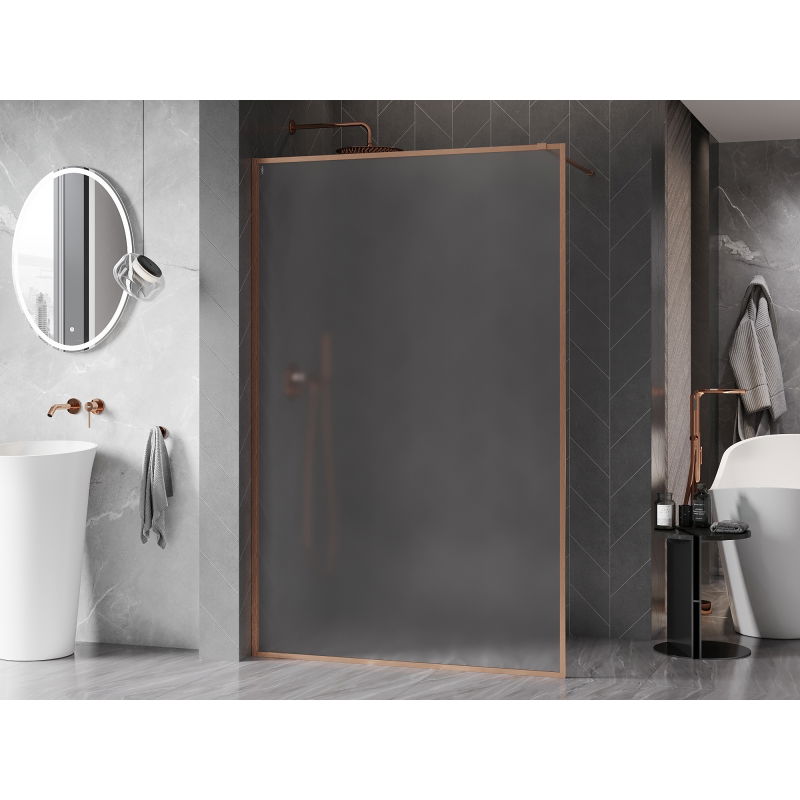 Mexen Kioto-XF Painel de duche Walk-in com moldura 160 x 202 cm, fosco 10 mm, cobre escovado - 800-160-104-65-30-X