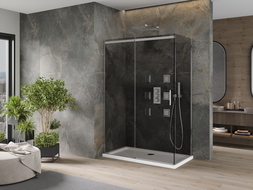 Mexen Omega cabina de ducha deslizante 130 x 70 cm, grafito, cromo + plato de ducha Flat, blanco - 825-130-070-01-40-4010