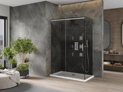 Mexen Omega rutschsicher Duschkabinn 130 x 70 cm, Grafit, Chrom + Bued Platt, wäiss - 825-130-070-01-40-4010