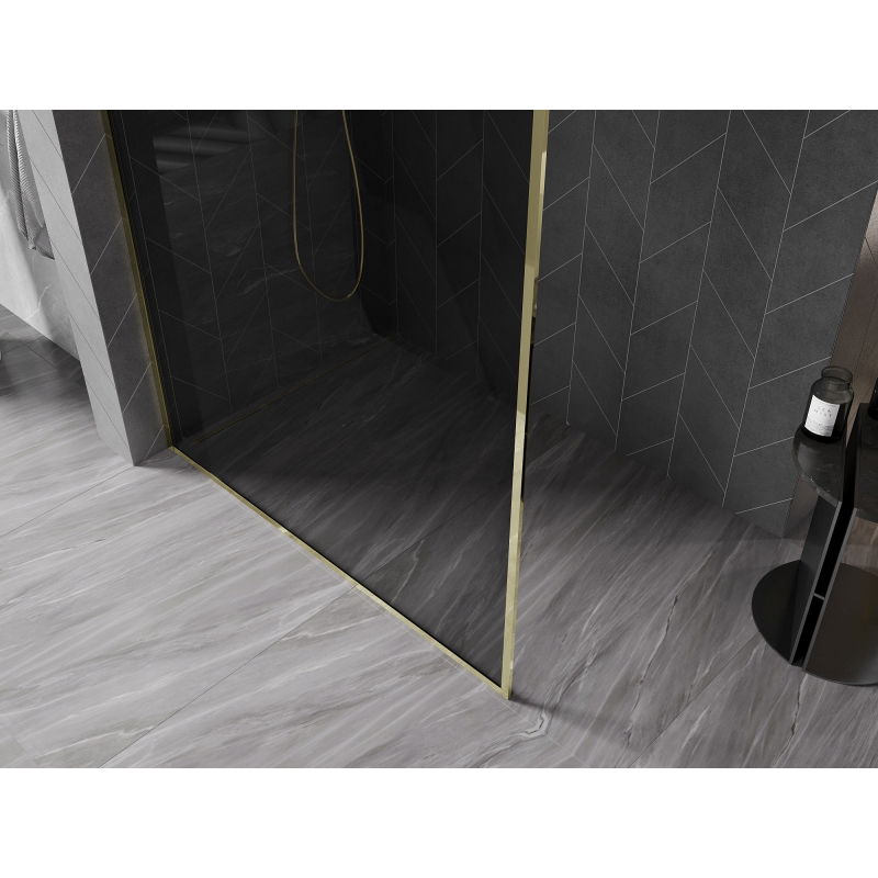 Mexen Kioto-XF Walk-in Shower Panel with Frame 120 x 202 cm, Graphite 10 mm, Gold - 800-120-104-50-40-X