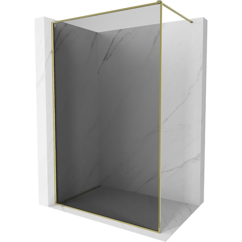 Mexen Kioto-XF Walk-in-Duschwand mit Rahmen 150 x 202 cm, graphit 10 mm, gold - 800-150-104-50-40-X