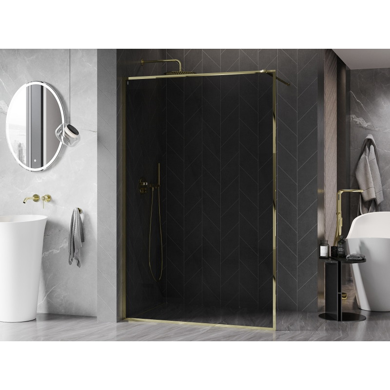 Mexen Kioto-XF tuš stena Walk-in z okvirjem 160 x 202 cm, grafit 10 mm, zlata - 800-160-104-50-40-X