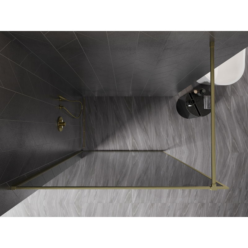 Mexen Kioto-XF parede de chuveiro Walk-in com moldura 60 x 202 cm, grafite 10 mm, dourado escovado - 800-060-104-55-40-X
