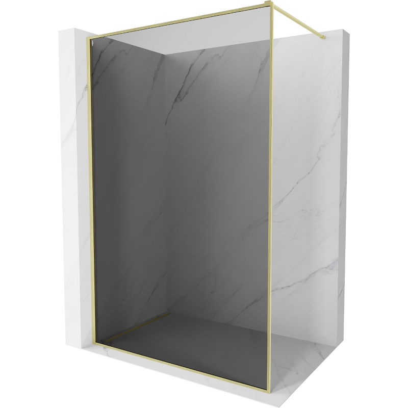 Mexen Kioto-XF Duschwand Walk-in mit Rahmen 70 x 202 cm, Graphit 10 mm, gebürstetes Gold - 800-070-104-55-40-X