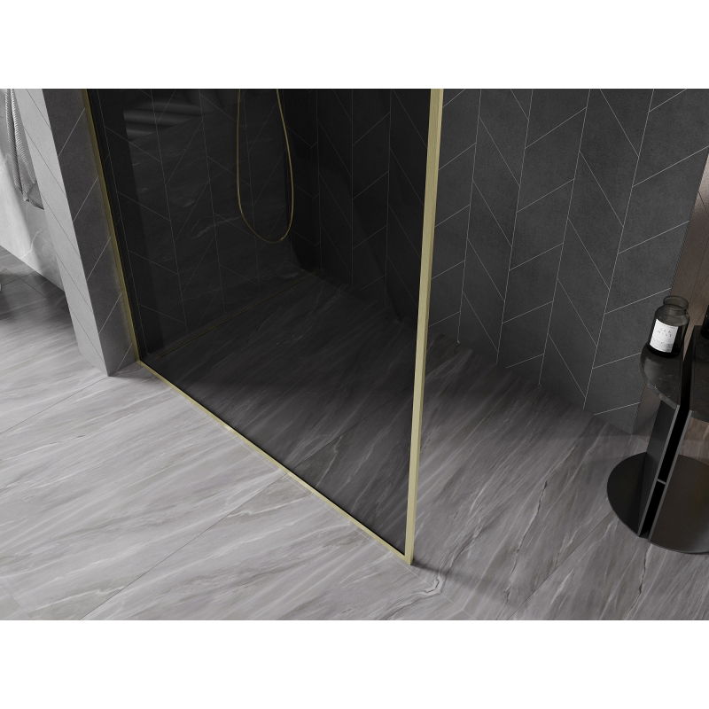 Mexen Kioto-XF pared de ducha Walk-in con marco 90 x 202 cm, grafito 10 mm, oro cepillado - 800-090-104-55-40-X