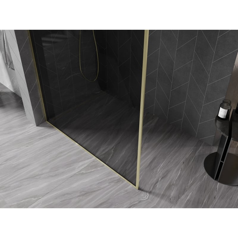 Mexen Kioto-XF pannello doccia Walk-in con cornice 110 x 202 cm, grafite 10 mm, oro spazzolato - 800-110-104-55-40-X