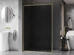 Mexen Kioto-XF paroi de douche Walk-in avec cadre 120 x 202 cm, graphite 10 mm, or brossé - 800-120-104-55-40-X
