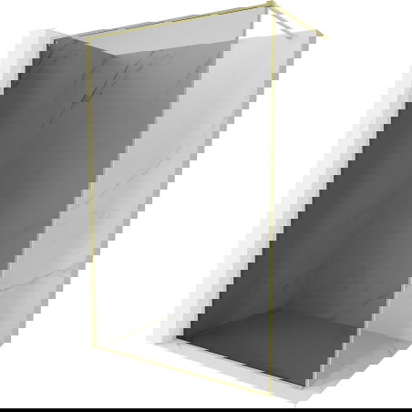 Mexen Kioto-XF Walk-in duschvägg med ram 150 x 202 cm, grafit 10 mm, borstad guld - 800-150-104-55-40-X