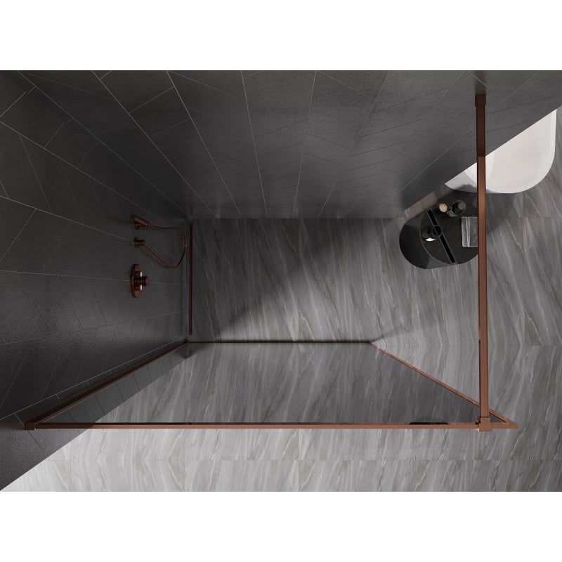 Mexen Kioto-XF Walk-in Shower Panel with Frame 70 x 202 cm, Graphite 10 mm, Rose Gold - 800-070-104-60-40-X