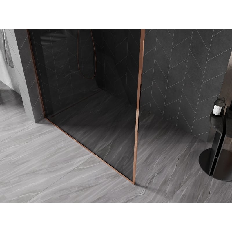 Mexen Kioto-XF mampara de ducha Walk-in con marco 80 x 202 cm, grafito 10 mm, oro rosa - 800-080-104-60-40-X