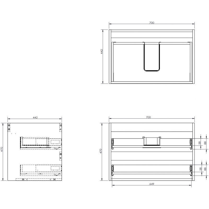 Mexen Box-A corpo dell'armadietto sotto-lavabo 70 cm, 2 cassetti, bianco lucido - 91AX0-0700-470-2-00