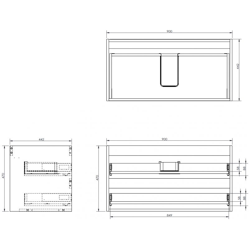 Mexen Box-A Korpus des Waschtischunterschranks 90 cm, 2 Schubladen, Grau Matt - 91AX0-0900-470-2-62