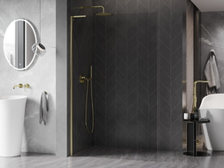 Mexen Kioto-X L Duschwand Walk-in 50 x 200 cm, transparent 10 mm, gold - 800-050-107-50-00-X