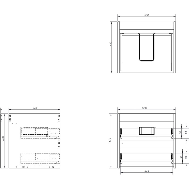Mexen Box-A valamu aluskapi korpus 50 cm, 2 sahtlit, grafiithall matt - 91AX0-0500-470-2-66