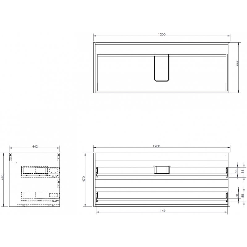 Mexen Box-A σώμα ντουλάπιου νιπτήρα 120 cm, 2 συρτάρια, γκρι ματ - 91AX0-1200-470-2-66