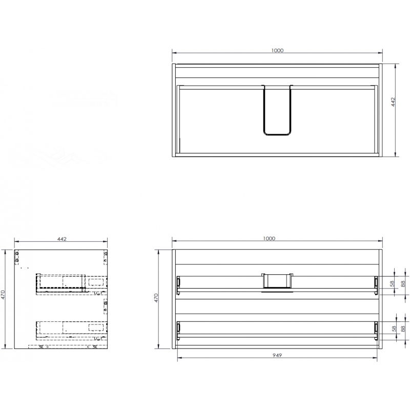Mexen Box-A Badezimmerschrank-Korpus 100 cm, 2 Schubladen, schwarzer Glanz - 91AX0-1000-470-2-70
